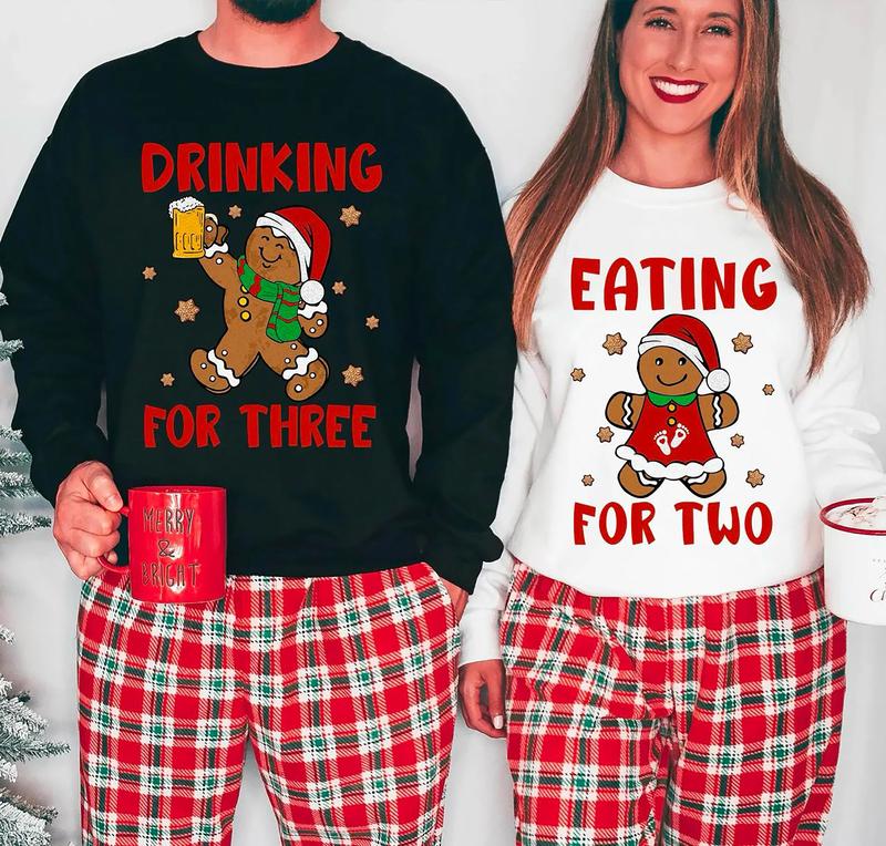 Eating For Two Christmas Couple Sweatshirt, Christmas Pregnancy Announcement Shirt, Baby Reveal Christmas Matching Parents Sweatshirt, Xmas Pregnant Mom Shirt, Parents To Be Sweatshirt, New Mom New Dad Shirt