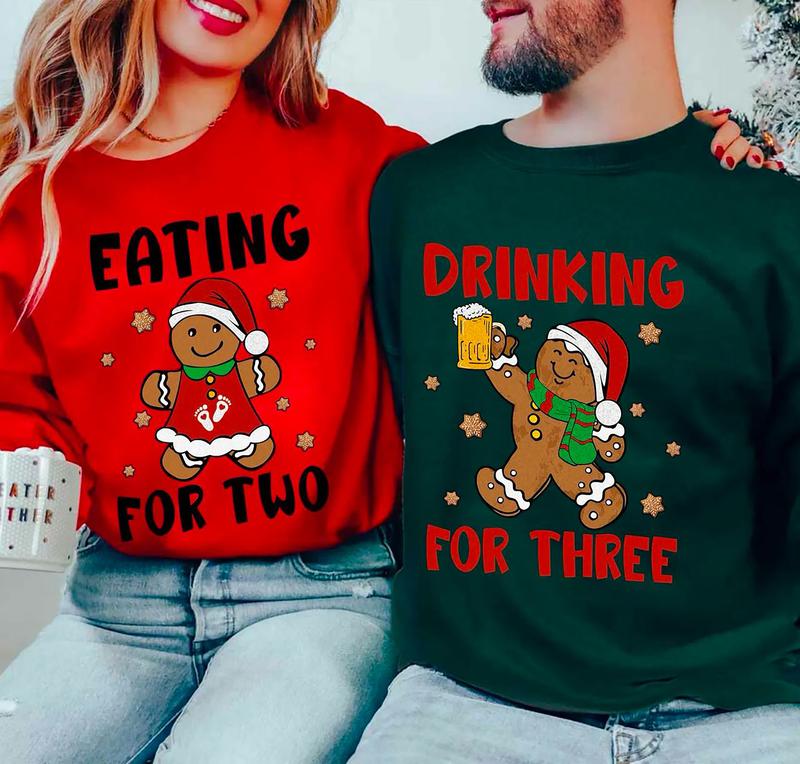 Eating For Two Christmas Couple Sweatshirt, Christmas Pregnancy Announcement Shirt, Baby Reveal Christmas Matching Parents Sweatshirt, Xmas Pregnant Mom Shirt, Parents To Be Sweatshirt, New Mom New Dad Shirt