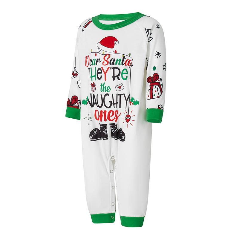 Matching Christmas Pajamas For Family Long Sleeve Cartoon Letter Print Tops + Pants Set Winter Loungewear