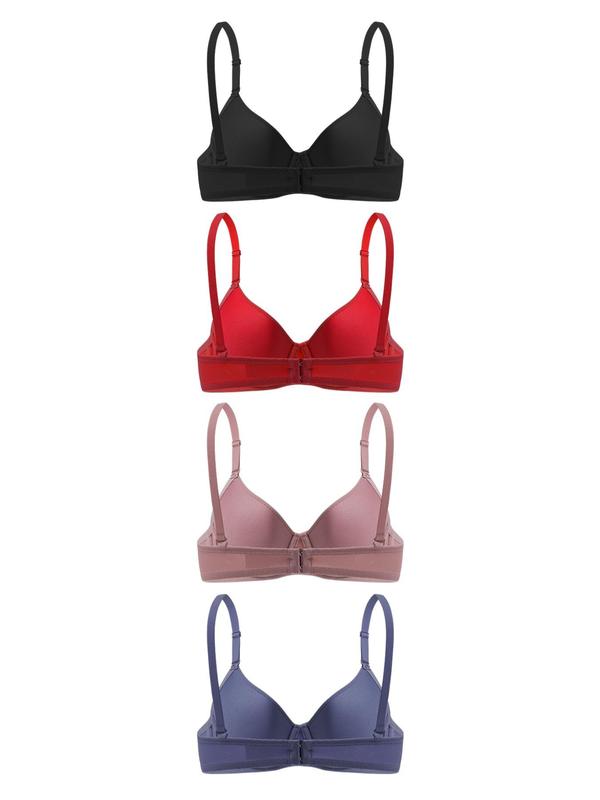 Women's Solid Color Adjustable Strap Hook & Eye Closure Push Up Bra, Casual Comfortable Breathable Full Coverage Bra, Underwear Sets for All Seasons