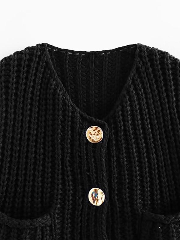 Women's Plain Button Front Pocket Sweater Vest, Casual V Neck Sleeveless Knitwear for Fall & Winter, Fashion Ladies' Knit Clothing for Daily Wear