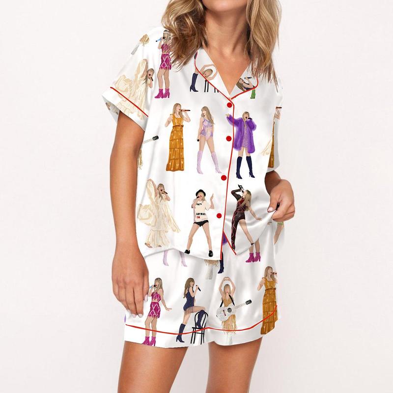 SHESHOW - The Eras Tour Film Pajama Set For Women Print Comfy Satin Sleepwear & Loungewear Pjs Printing Silky Top & Bottoms