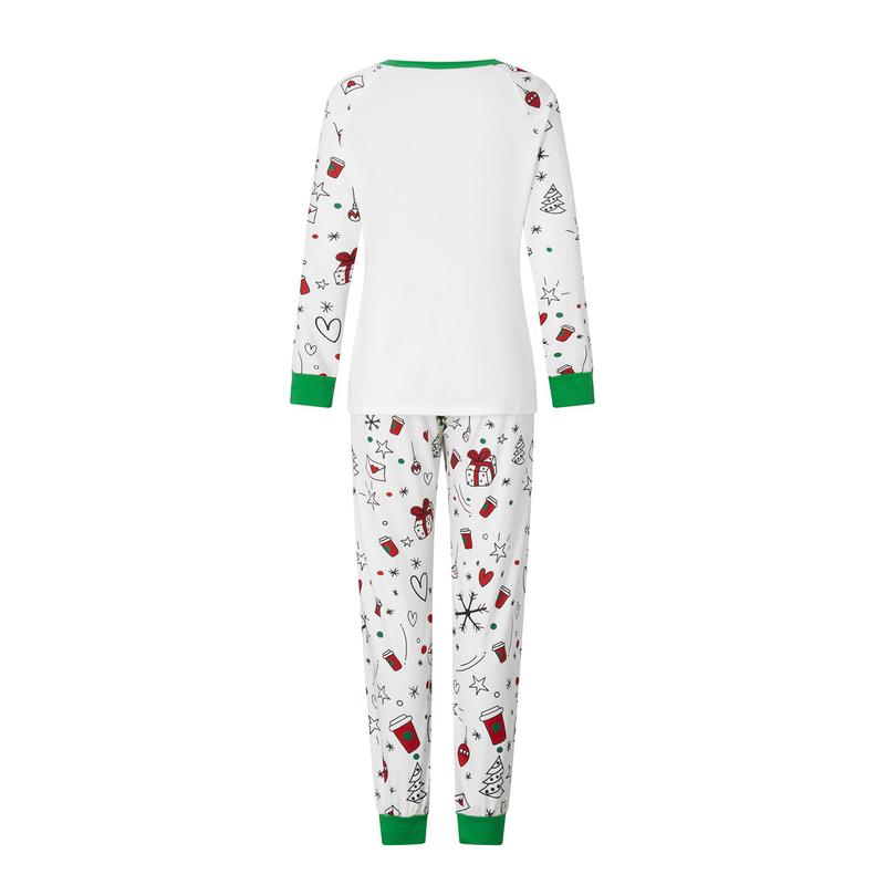 Matching Christmas Pajamas For Family Long Sleeve Cartoon Letter Print Tops + Pants Set Winter Loungewear