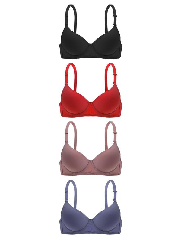 Women's Solid Color Adjustable Strap Hook & Eye Closure Push Up Bra, Casual Comfortable Breathable Full Coverage Bra, Underwear Sets for All Seasons