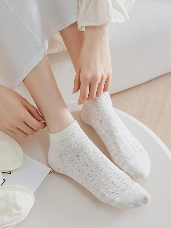 Women's 5 Pairs Plain Textured Ankle Socks, Casual Soft Comfy Breathable Socks for Summer Daily Wear, Women's Thin Socks