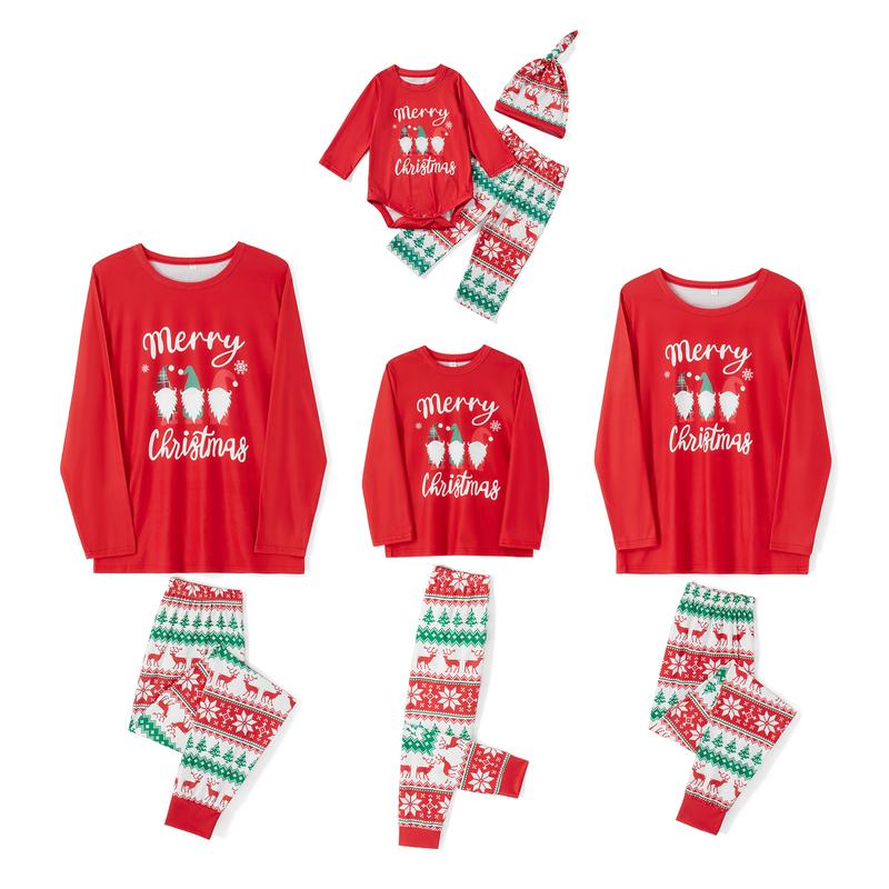 Merry Christmas Family Matching Pajamas Set Xmas Gnomes Print Tops Pants Sleepwear Loungewear