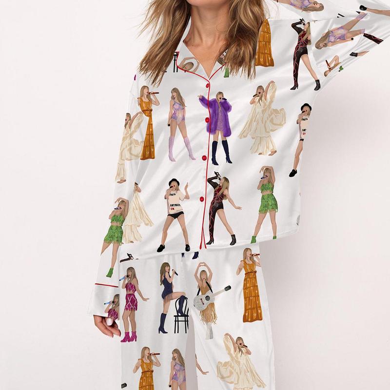 SHESHOW - The Eras Tour Film Pajama Set For Women Print Comfy Satin Sleepwear & Loungewear Pjs Printing Silky Top & Bottoms