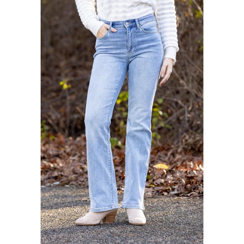 The Paula from Judy Blue: Mid-Rise Thermal Bootcut Denim