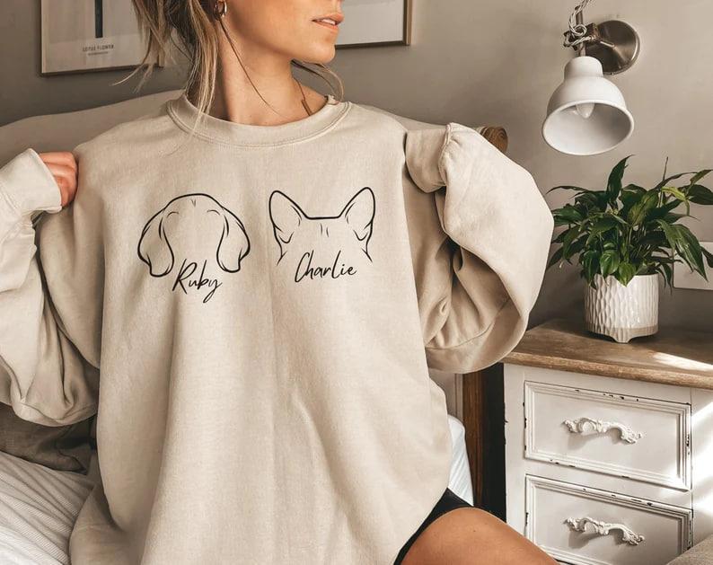 Custom Pet Names Sweatshirt, Custom Dog Ears Sweatshirt, Dog Mom Sweatshirt, Dog Lover Sweatshirt, Dog Name Sweatshirt, Pet Lover Gift