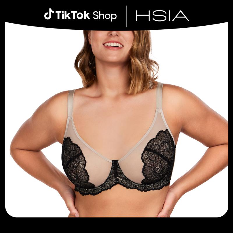 Live Only HSIA Blossom Plus Size Soft Lace Full Coverage Women Unlined Underwire Bra Mesh Soft Womenswear