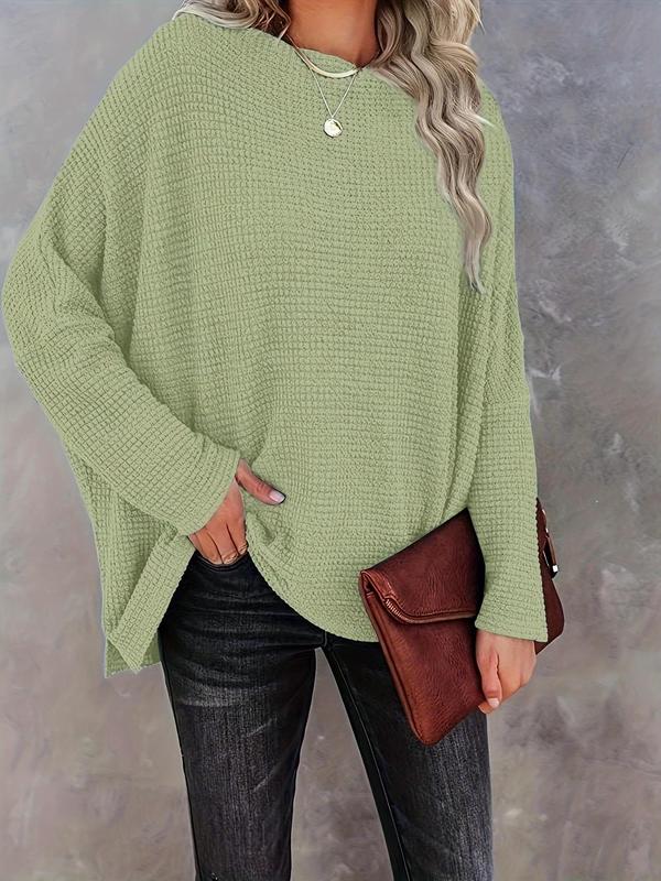 Women's Plain Batwing Sleeve Boat Neck Sweater, Casual Long Sleeve Jumper, Ladies Knit Going Out Tops for Daily Outdoor Wear