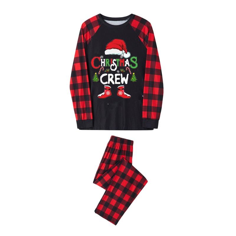 Family Matching Christmas Pajamas, Baby Romper Letter Christmas Hat Print Long Sleeve Tops + Plaid Pants Sleepwear Set