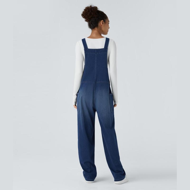 Halara Halara Flex™ V Neck Side Pocket Washed Stretchy Knit Denim Casual Overalls