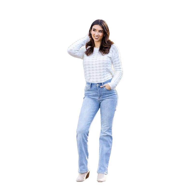 The Paula from Judy Blue: Mid-Rise Thermal Bootcut Denim