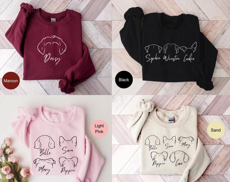 Custom Pet Names Sweatshirt, Custom Dog Ears Sweatshirt, Dog Mom Sweatshirt, Dog Lover Sweatshirt, Dog Name Sweatshirt, Pet Lover Gift