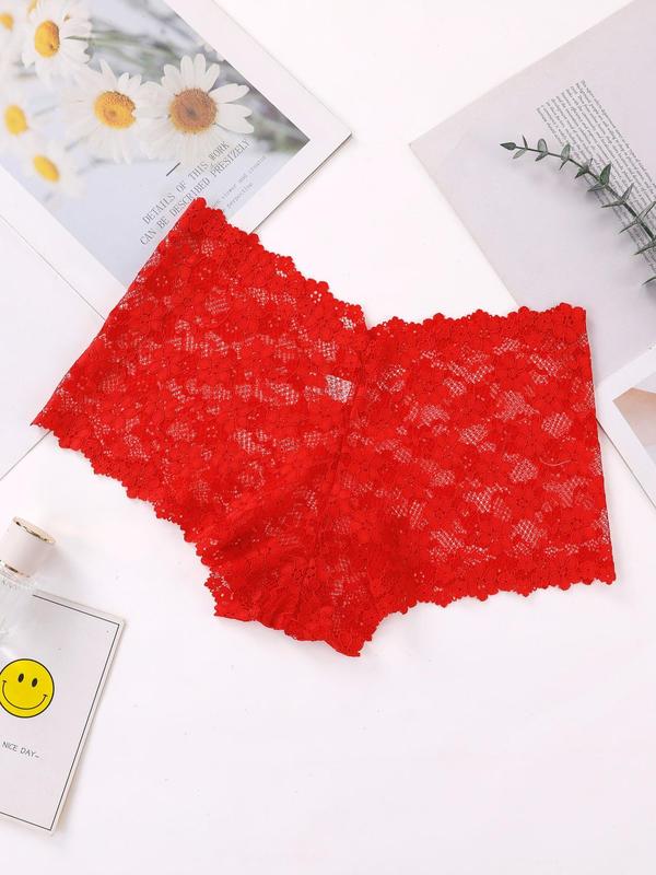 Women's Solid Color Hollow Out Sheer Lace Panty, Soft Comfy Breathable Knicker for Daily Wear, Underwear for All Seasons