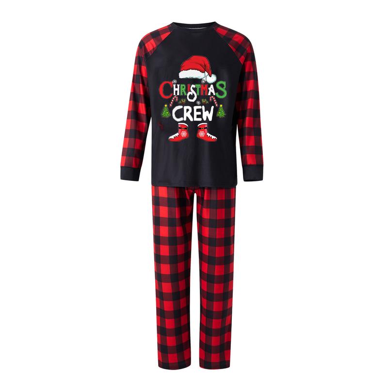 Family Matching Christmas Pajamas, Baby Romper Letter Christmas Hat Print Long Sleeve Tops + Plaid Pants Sleepwear Set