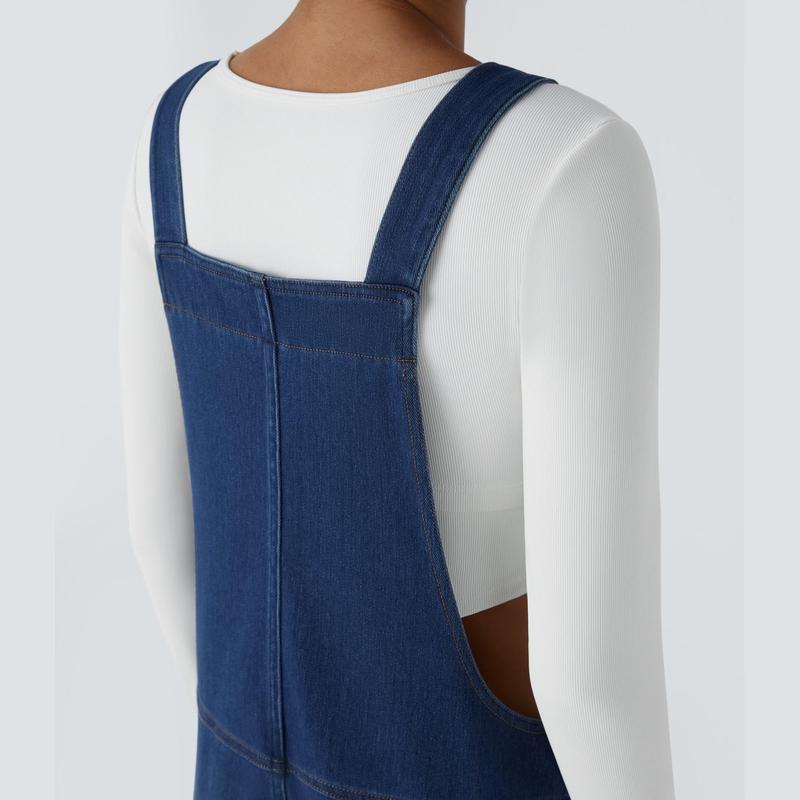 Halara Halara Flex™ V Neck Side Pocket Washed Stretchy Knit Denim Casual Overalls