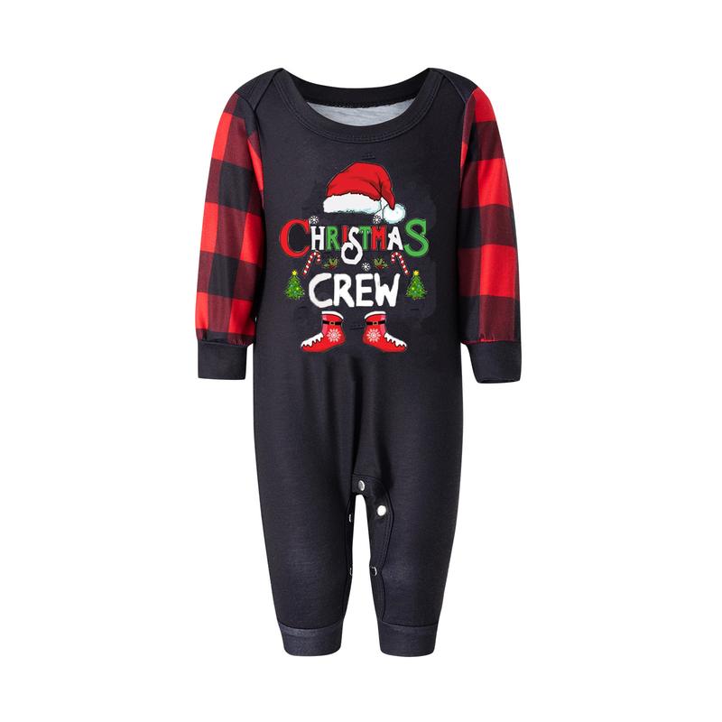 Family Matching Christmas Pajamas, Baby Romper Letter Christmas Hat Print Long Sleeve Tops + Plaid Pants Sleepwear Set