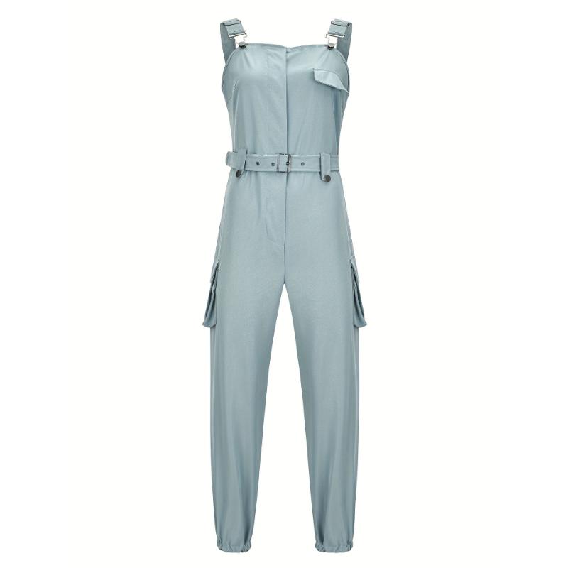 Dongdong shop Flap Pockets Belted Overall Jumpsuit, Casual Overall Jumpsuit For Spring & Summer, Women's Clothing