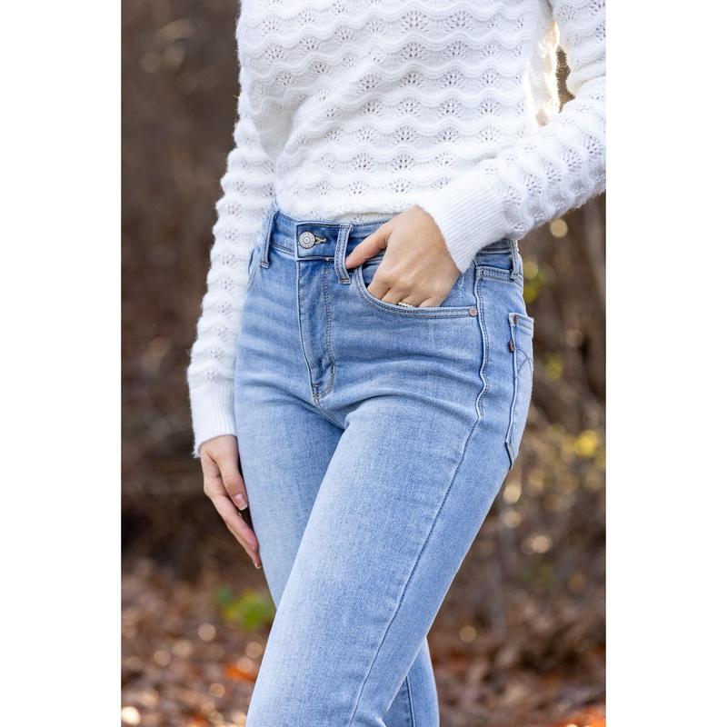 The Paula from Judy Blue: Mid-Rise Thermal Bootcut Denim