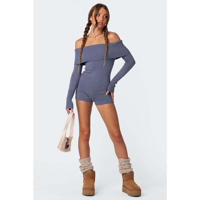 Pandorah Off Shoulder Knitted Romper