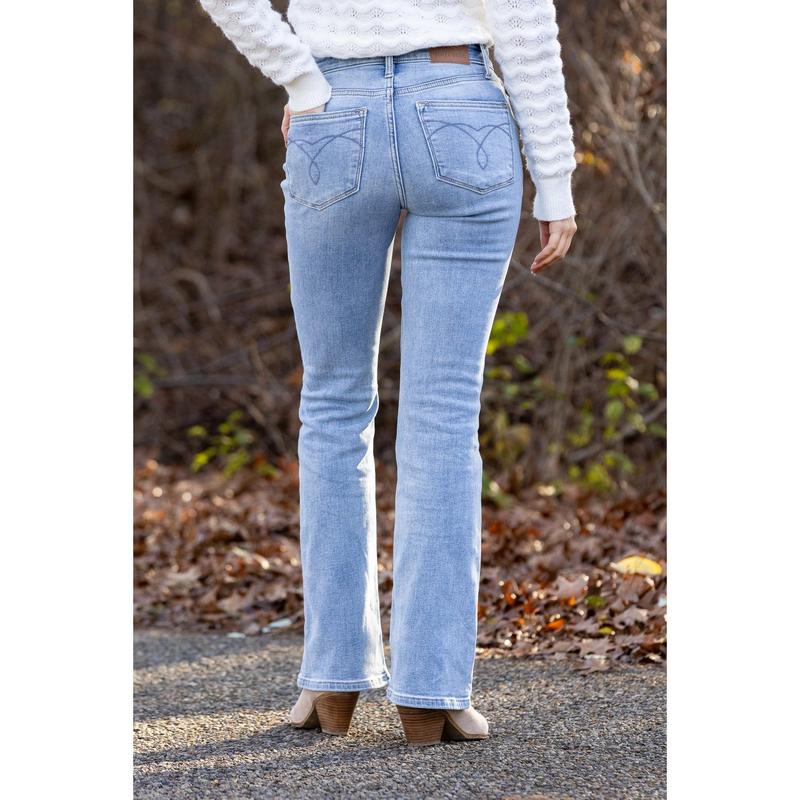 The Paula from Judy Blue: Mid-Rise Thermal Bootcut Denim