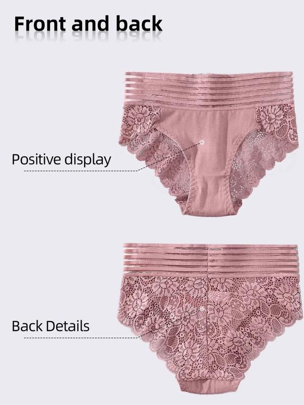 Women's 3pcs Multicolor Plain Lace Panty, Lady Comfort Breathable Underwear, Women's Solid Color Lingerie, Women's Underpants