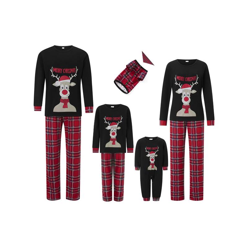 2025 Family Matching Christmas Pajamas, Baby Romper Dog Clothes Deer Print Tops and Plaid Pants Sleepwear Set