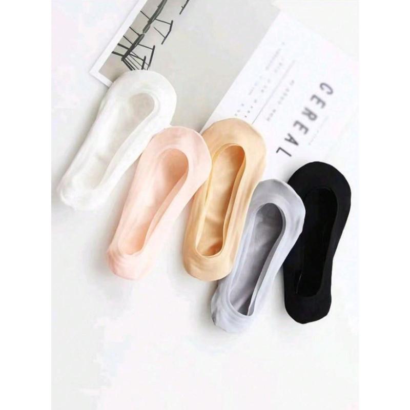 5 Pairs Silky No Show Socks (3 Black + 2 Skin Tone), Women Thin Breathable Anti-Slip Short Socks For Summer & High Heels, Extra Long & Large Size