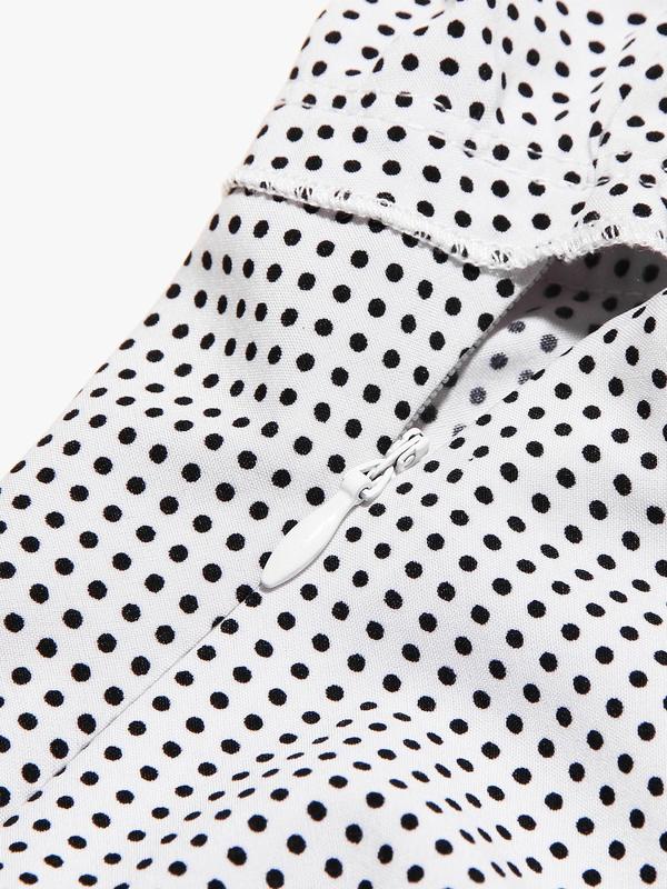 Women's Polka Dot Print Frill Trim Tie Front Cami Dress, Casual Adjustable Strap Zipper Back Midi Dress for Summer, Ladies Clothes for Beach Holiday