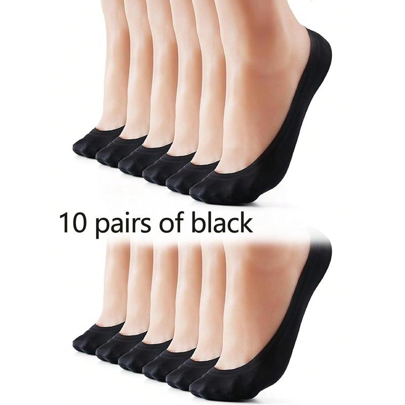 5 Pairs Silky No Show Socks (3 Black + 2 Skin Tone), Women Thin Breathable Anti-Slip Short Socks For Summer & High Heels, Extra Long & Large Size