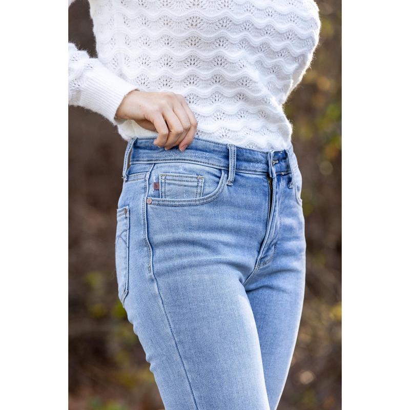 The Paula from Judy Blue: Mid-Rise Thermal Bootcut Denim