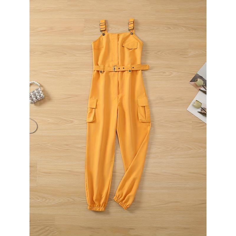 Dongdong shop Flap Pockets Belted Overall Jumpsuit, Casual Overall Jumpsuit For Spring & Summer, Women's Clothing