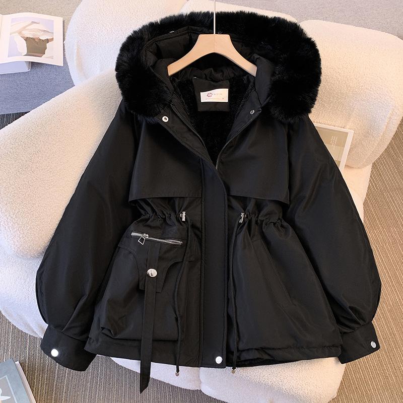 2024  Down Cotton Dress Women's ShorLarge Fur Collar Style Overcoming Slim WaistFashion Casual Coat