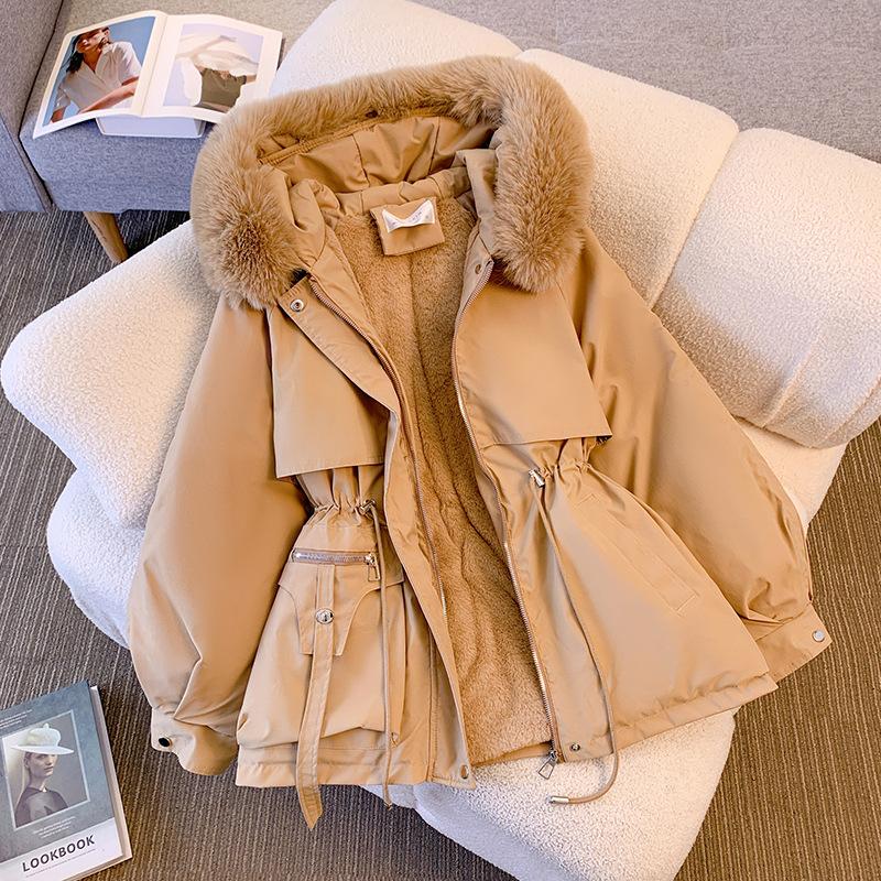 2024  Down Cotton Dress Women's ShorLarge Fur Collar Style Overcoming Slim WaistFashion Casual Coat