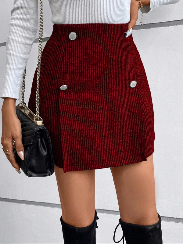 Women's Solid Button High Waist A Line Skirt, Elegant Fashion Casual Short Skirt for Daily Outdoor Wear, Women's Bottoms for Fall & Winter