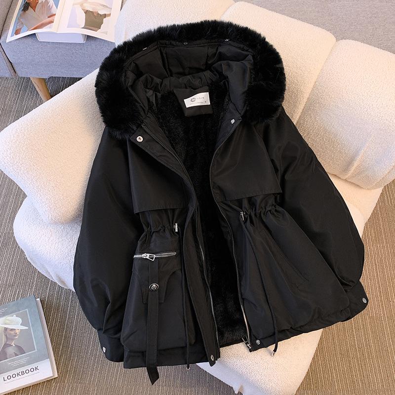 2024  Down Cotton Dress Women's ShorLarge Fur Collar Style Overcoming Slim WaistFashion Casual Coat