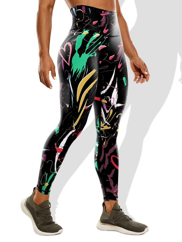 Women's All Over Graffiti Print High Waist Leggings, Casual Comfy Breathable Skinny Pants for Daily Wear, Ladies Bottoms for All Seasons