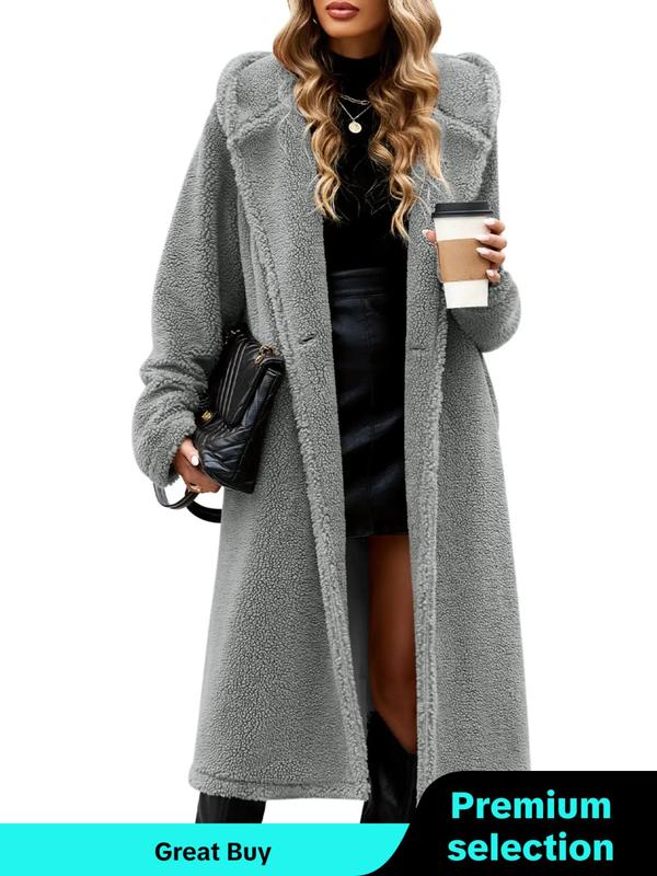 Women's Solid Color Button Pocket Hooded Coat, Casual Long Sleeve Outerwear for Fall & Winter, Winter Coats Women, Ladies Clothes for Daily Wear Jackets