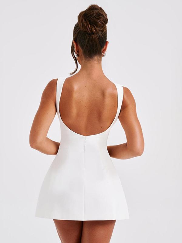 Women's Solid Backless Boat Neck A Line Dress, Dresses for Women, Homecoming Dresses, Birthday Dresses 2024, Elegant Fashion Zipper Back Short Dress for Daily Outdoor Wear, Ladies Dress for Summer