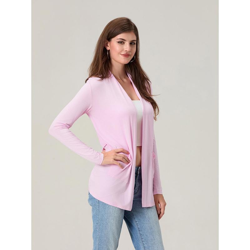Women Simple Style Cardigan, Solid Color Long Sleeve Knitwear with Pockets, S  M  L  XL  XXL