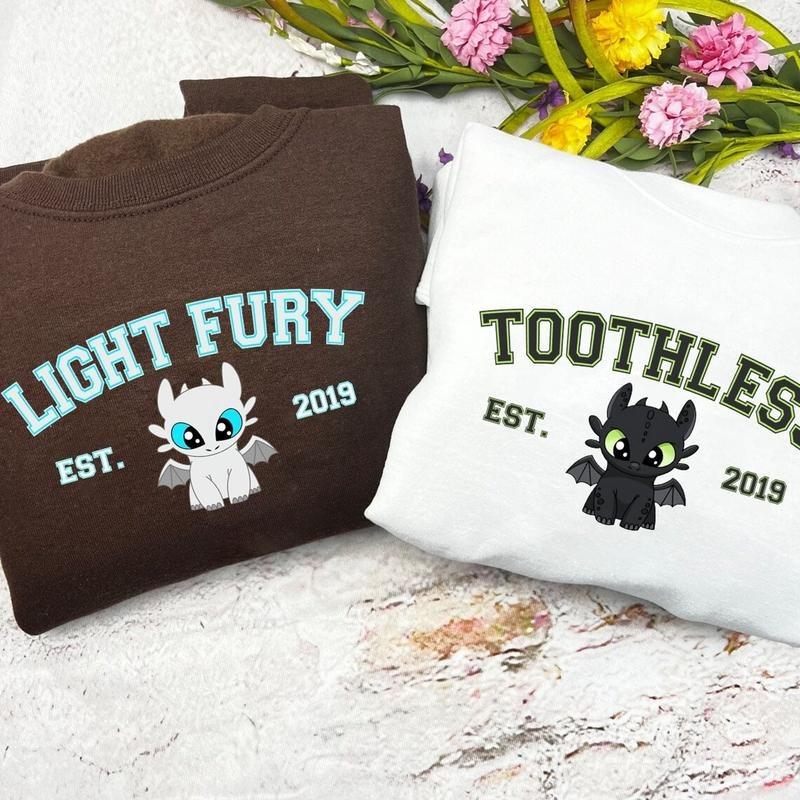 Toothless and Light Fury Sweatshirt, Dragons Couple Sweatshirt, Valentine Couple Sweatshirt