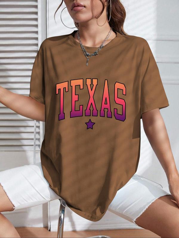 Women's Letter Print Round Neck Tee, Casual Half Sleeve Crew Neck T-shirt for Daily Wear, Graphic Tees, Summer Clothes, Ladies Clothing for All Seasons, 90s Clothes 90S Minimalism