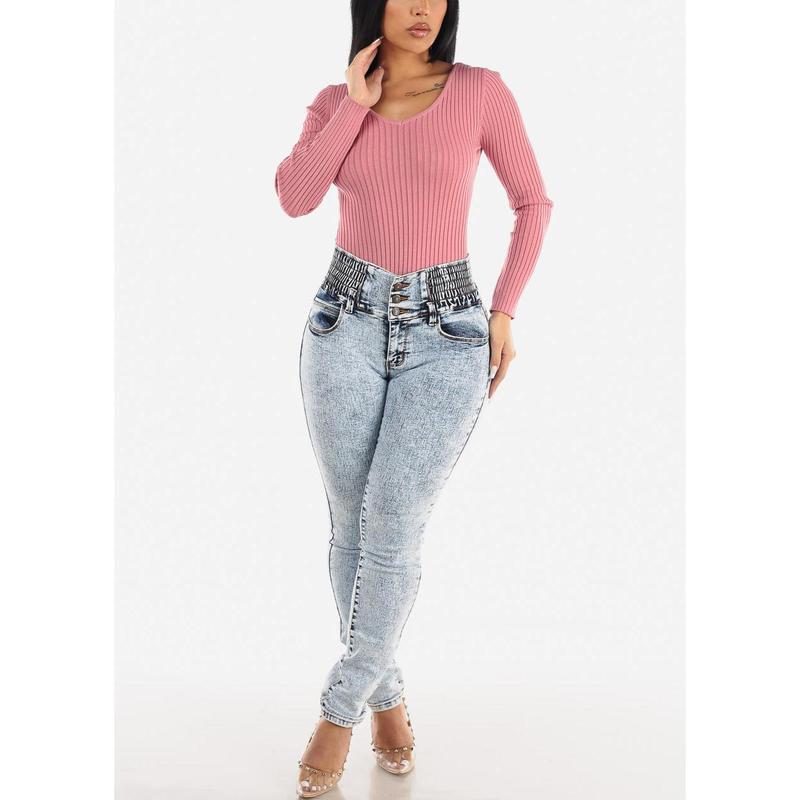 MX JEANS Spandex Waist Butt Lift Acid Wash Skinny Jeans