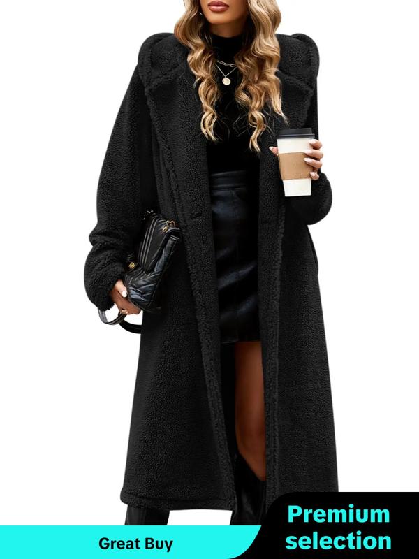 Women's Solid Color Button Pocket Hooded Coat, Casual Long Sleeve Outerwear for Fall & Winter, Winter Coats Women, Ladies Clothes for Daily Wear Jackets