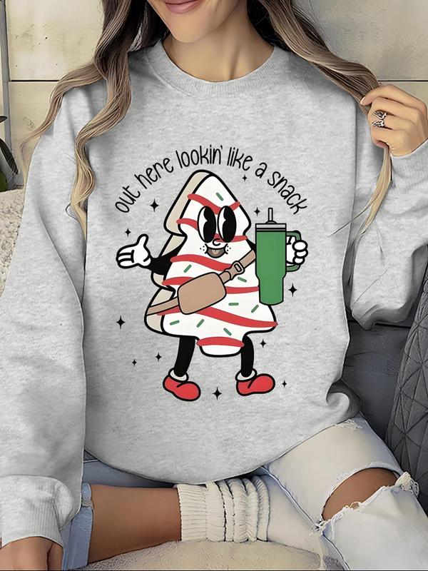 Women's Cartoon Letter Print Crew Neck Sweatshirt, Casual Long Sleeve Pullover for Fall & Winter, Women's Clothes for Daily Wear