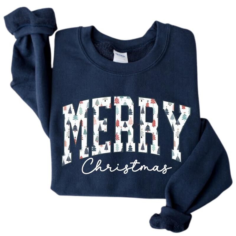 Merry Christmas Sweatshirt, Christmas Crewneck Women Holiday Sweatshirt, Cute Xmas Sweater Cozy Winter Oversized Sweatshirt