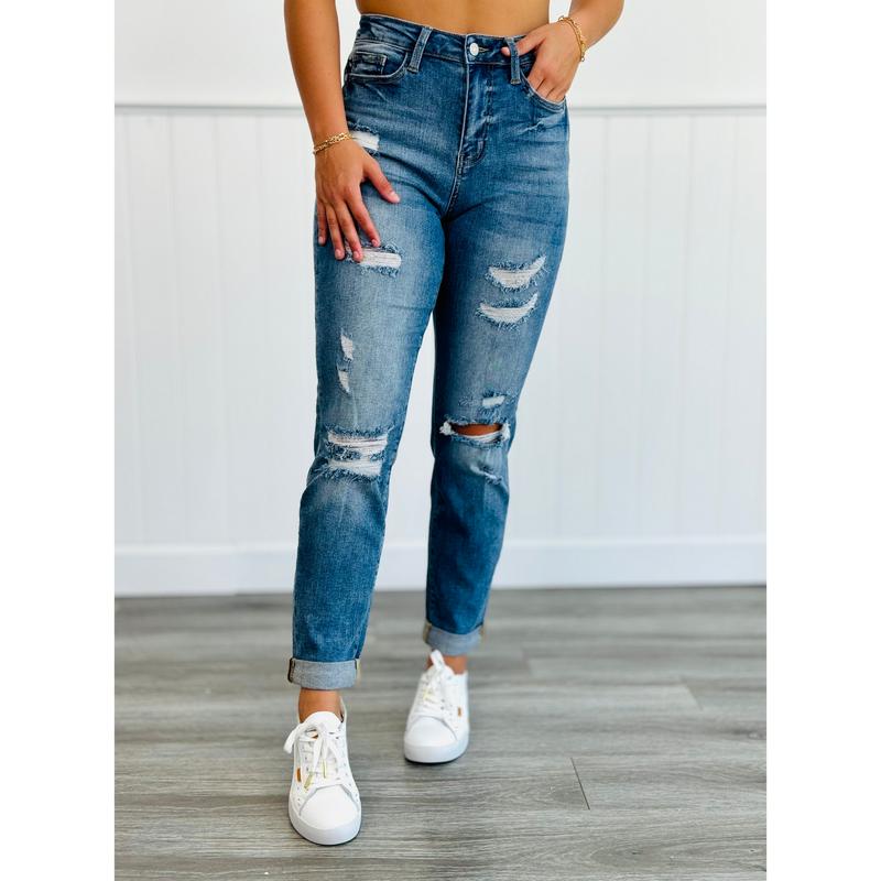 Judy Blue Lost Without You Boyfriend Cuffed Jeans (Reg. & Plus)