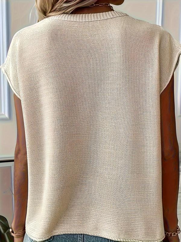 Women's Plain Round Neck Batwing Sleeve Sweater, Summer Outfits 2024, Casual Cap Sleeve Jumper for Summer, Summer Knit Top, Fashion Women's Knitwear for Daily Wear